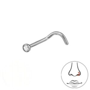 næsepiercing i mørk titanium med zirkon