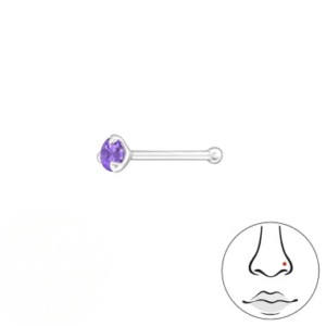 næsestav i sølv med 2 mm lilla zirkon