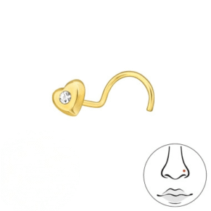 hjerte næsepiercing med zirkon forgyldt