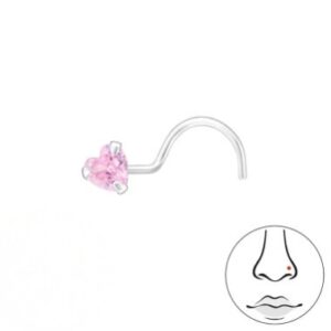 hjerte næsepiercing med lyserød zirkon