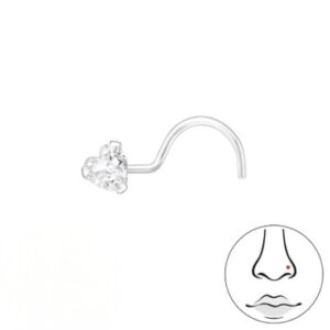hjerte næsepiercing med klar skinnende zirkon