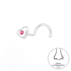 hjerte næsepiercing med pink zirkon