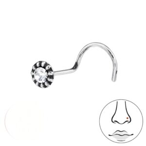 rund næsepiercing med zirkon i sølv