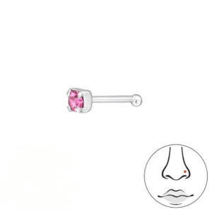 næsestav i sølv med 2 mm rosa zirkon
