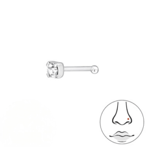 næsestav i sølv med 2 mm klar zirkon